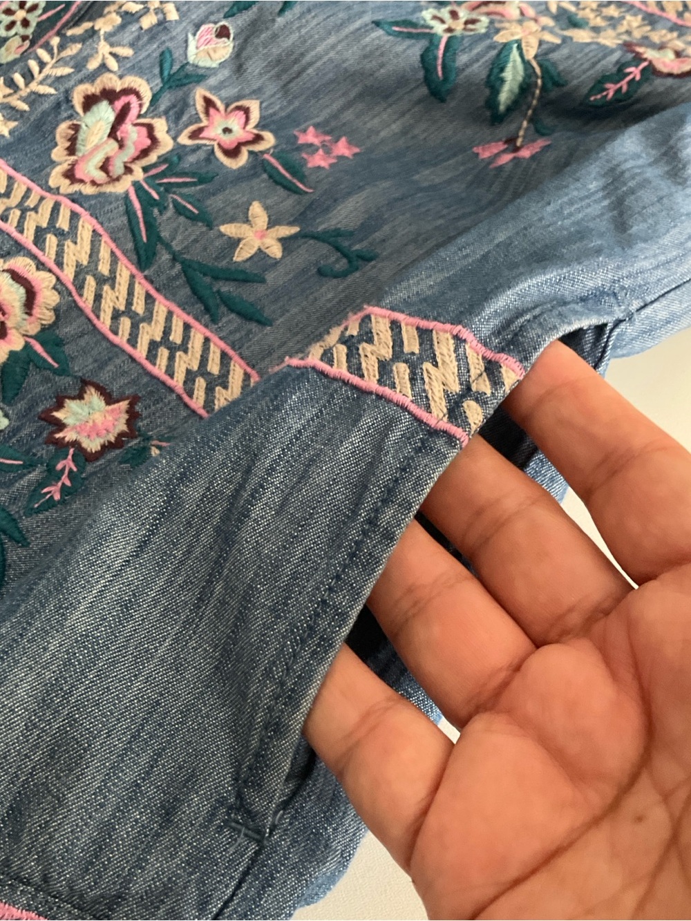 J. Jill Embroidered Open Front Denim Chambray Jacket Blue M - Picture 9 of 9